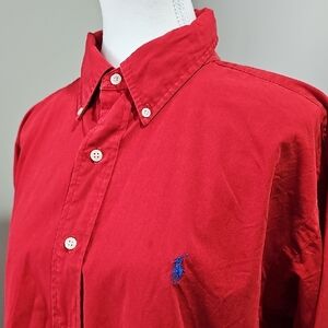 Ralph Lauren Men's Vibrant Red Button-Down Shirt. Sz L